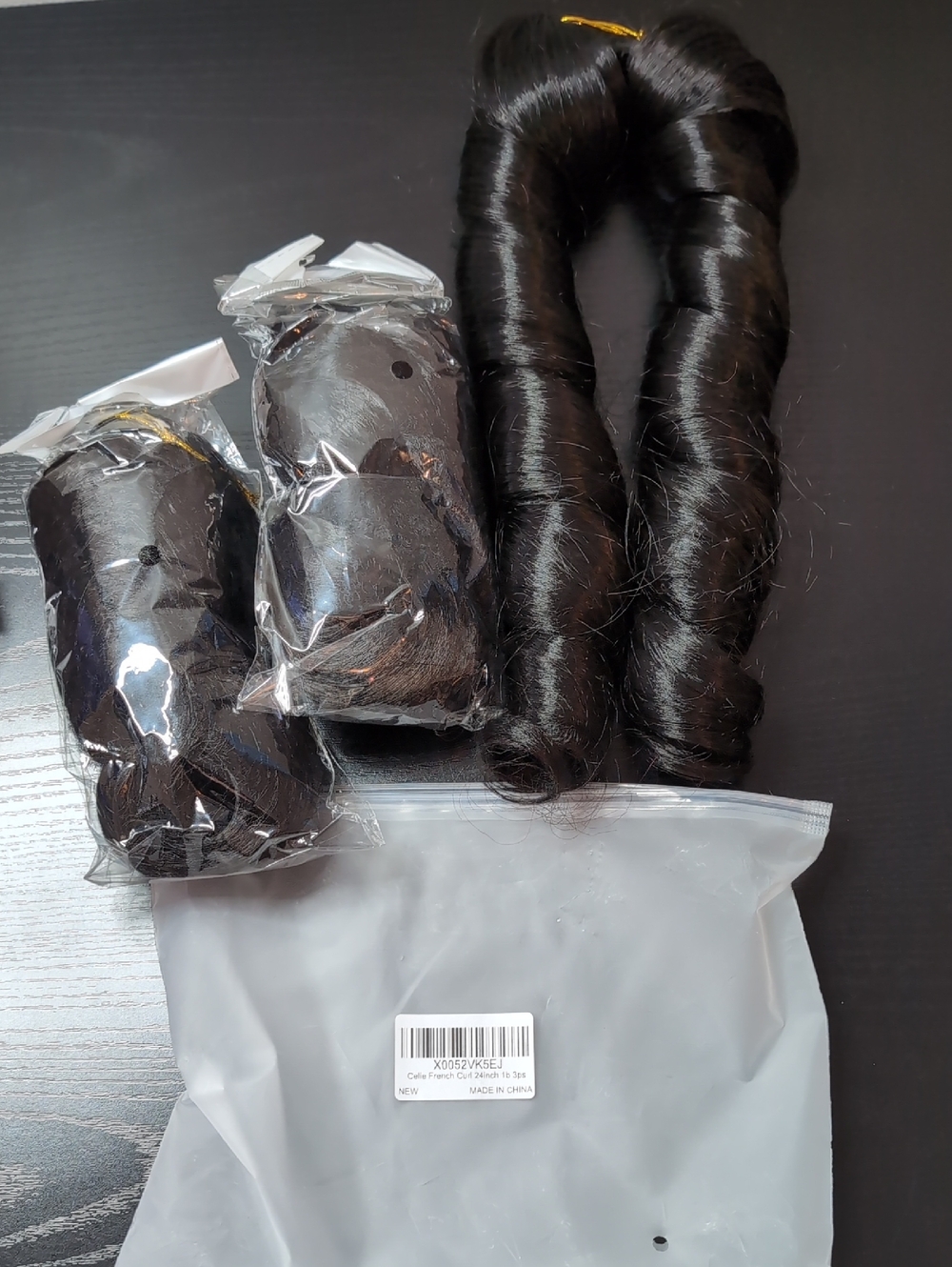 24-in Three Bundles French Curl Bulk Braiding Ponytail Hair Fiber 1B